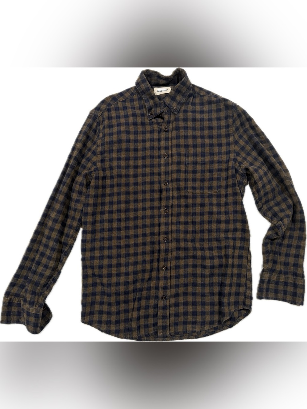 Taylor Stitch Men's Navy and Brown Plaid Flannel Button-Down Shirt Small 38